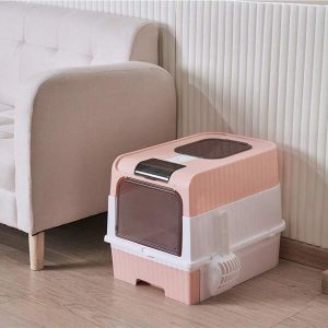 Fully Enclosed Extra Large Drawer-Style Cat Litter Box, Odor-Proof And Leak-Proof Cat Toilet With Double Door Top-Out Deodorizing Design, Suitable For Cats Up To 15 Pounds Pink