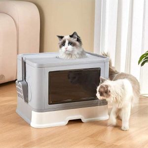 Extra Large Cat Litter Box, Leak-Proof Fully Enclosed Cat Toilet, Top Entry Litterbox Drawer Type Tray With Lid, Detachable Kitten Closed Potty With Scoop, Easy To Clean, Odor-Resistant, For Home Use Grey