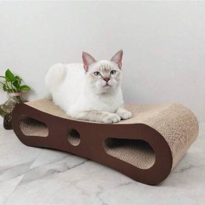 Cat Scratch Board Figure-8 Corrugated Paper Cat Scratch Board Toy Cat Pet Products Scratch Resistant Household Products Large Coffee Color Sofa Grinding Claw Board Cat Toy Daily Necessities Cat Litter With Hole Tunnel Large Cat Toy Length 56cm Brown