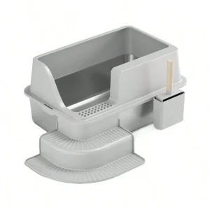 Stainless Steel Litter Box, Semi-Enclosed Large Anti-Splash Cat Toilet Grey