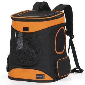 Pet Backpack Carrier With Upgrade Waist Cushion Design To Better Fit The Waist, Suitable For Small And Medium Dogs Cats, And Rabbits Up To 18 Pounds Orange