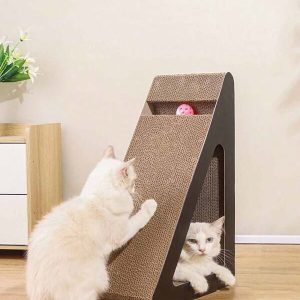 2 In 1 Cat Scratcher Cardboard With Rotating Ball Triangles Shaped Wear-Resistant Cat Clawing Board For Indoor Training Grinding Claw Toys Multicolor