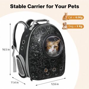 Cat Backpack Carrier Breathable Cosy Bubble Pet Backpack Large Space Foldable Pet Carrier For Small Medium Dogs Cats Hiking Travel Camping Bear Pattern Black