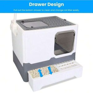 Enclosed Cat Litter Box No Smell Pets Stain Resistant Anti-Splashing Fit Cat 1