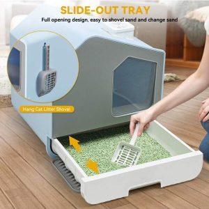 Extra Large Enclosed Cat Litter Box With Odor-Free Enclosed Hooded Easy To Clean,With Mat And Scoop,Blue Blue