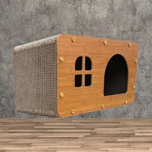 1pc Wooden Cat House With Scratch Board, Spacious Extra Large Cat Condo, 4-Season Stackable Cat Villa Multicolor