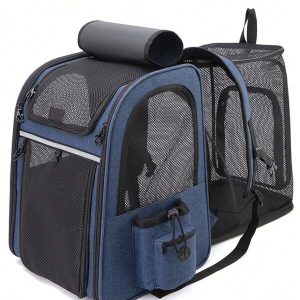 Pet Backpack, Dual Shoulder Expandable Cat Carrier Bag, Portable Breathable Outdoor Dog Backpack With Large Capacity Blue