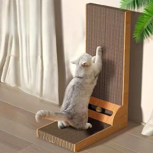 1pc L-Shaped Oversized Cat Scratching Board With Bell Ball. Double-Sided Scratching. Vertical Wear-Resistant And Non-Shedding. Large Cat Claw Board. Anti-Scratch Sofa. Corrugated Paper. For Cats. Brown